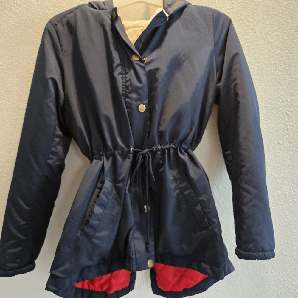 Copper Key Navy and Red Hooded Fur Lined Chore Coat BarnJacket